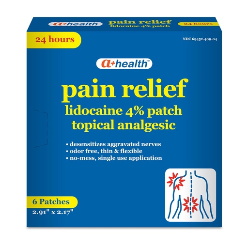 [BRSRO2YODF5RQHYV] A+Health Lidocaine Patch, 24-Hour Pain Relief, 4% Lidocaine, Made in USA, 6 Count