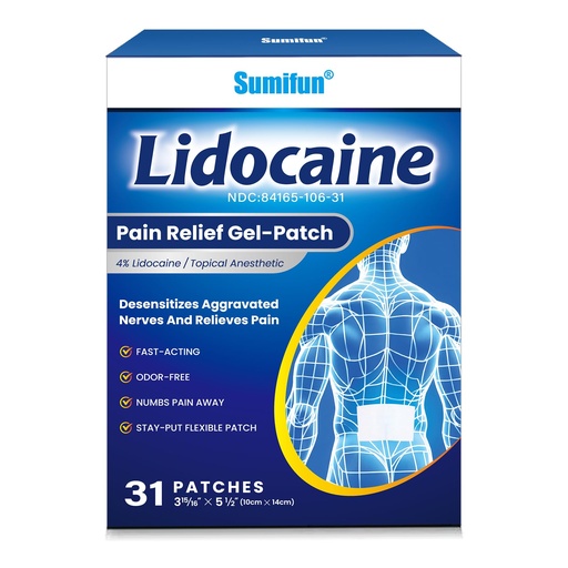 [BRSRGFD3PIMQKCY2] Sumifun Lidocaine Numbing Pain Patches - Maximum OTC Strength Pain Relief for Simple Backache, Muscle Sore, Joint Pain, Sprain, Strain - Fast Acting & Long Lasting 8 Hours (Large, 31 Count)