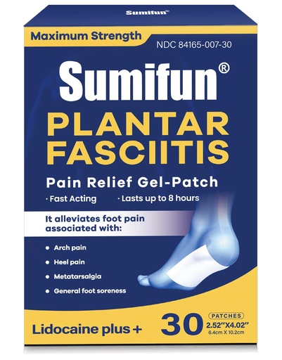 [BRSRE2QHDN5GG2TK] Sumifun Lidocaine Patches for Plantar Relief & Foot & Arch & Heel Pain, 4% Lidocaine Plus 1% Cooling Menthol Pain Relief Patches, Up to 8 Hours Pain Relief, 6x10cm (Large, Count, 30)