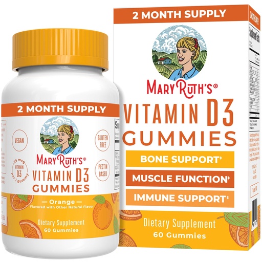 [BRSWKEY7DMEGK3Q7] MARYRUTH'S Vitamin D3 Gummies | 2 Month Supply | Adults & Kids Vitamin D Gummy | Immune Support Supplement | VIT D3 1000IU for Bone Health&Muscle Function | Vegan | Non-GMO | Gluten Free | 60