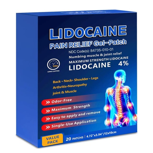 [BRSRYY35AQCBQ3LJ] Professional Lidocaine Pain Relief Patches - 20 Count | 4% Medicated Gel Patches for Targeted Joint & Muscle Comfort | Long-Lasting 12-Hour Relief, Ultra-Flexible Design -lb0592