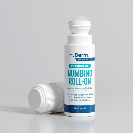 [BRSRMALYCUHQ4HIV] Myderm Medical 5% Lidocaine Roll On - 3 fl oz - for Minor Aches, Scratches and Anorectal Discomfort - Made in the USA.