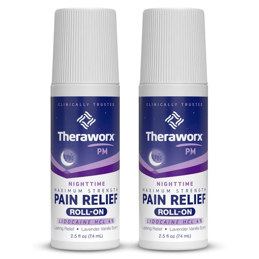 [BRSRAAQDBABQGDTZ] Theraworx Nighttime Maximum Strength Pain Relief Roll-on with Lidocaine – 2.5 oz - 2 Count