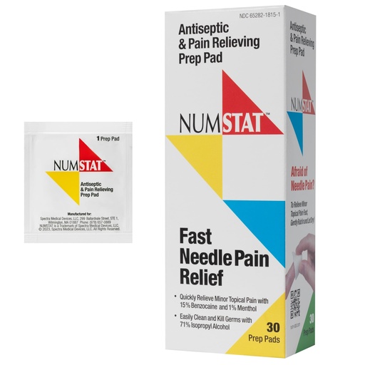 [BRSROHYLOYPREHTU] NUMSTAT Antiseptic Numbing Wipes for Needle Pain Relief, 2-In-1 Formula with Benzocaine, Isopropyl Alcohol and Menthol - 30 Prep Pads