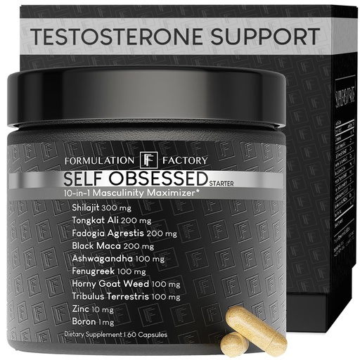 [BRSREGQBA5YBA2TH] Formulation Factory Self Obsessed 10-in-1 Natural Testosterone Booster for Men, Testosterone Supplement for Men with Shilajit, Tongkat Ali, Fadogia Agrestis, 60 Capsules, 1 Month Supply