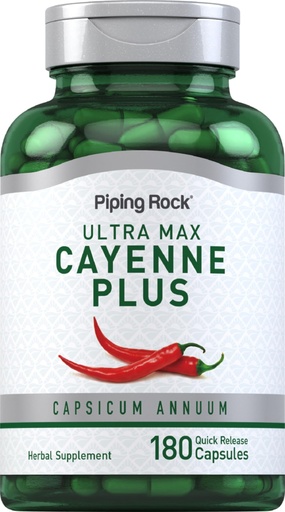 [BRSRMAQDC4GRADTJ] Piping Rock Cayenne Pepper Capsules | 180 Count Herbal Supplement | Capsicum Annuum | Plus Ginger and Hawthorn Berry | Non-GMO, Gluten Free
