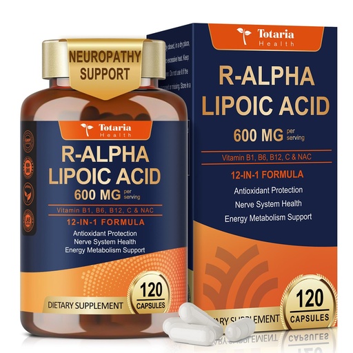 [BRSREZTRO4HRUG3G] Totaria R Alpha Lipoic Acid 600mg - Stabilized ALA Supplement for Neuropathy Support Capsules, Nerve Health, Nervous System and Antioxidant, Non-GMO, Gluten Free, Vegan Safe 120 Counts