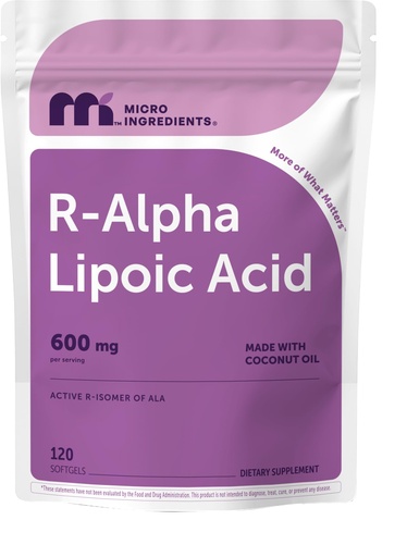 [BRSREZYFCN7RSEI3] Micro Ingredients R Alpha Lipoic Acid 600 mg Per Serving, 120 Softgels | Active R-Isomer with Coconut Oil | ALA Supplement | Non-GMO, Gluten Free, No Soy