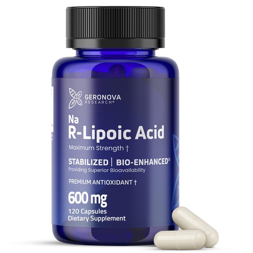 [BRSREZAPOENGMDT4] Geronova Research Bio-Enhanced R-Lipoic Acid, 600 mg Dose - 2 Month Supply - Stabilized R Alpha Lipoic Acid with Enhanced Absorption - R Lipoic Acid Supplement - 120 Capsules