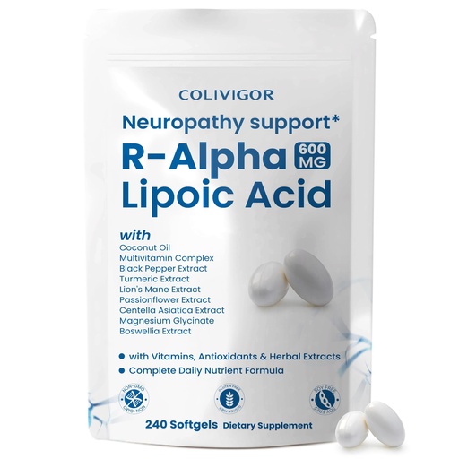 [BRSRGBQ7OAIG2CLH] R-Alpha Lipoic Acid 600mg | 240 Softgels | Neuropathy Supplements with Active B-Vitamins, Magnesium Glycinate & Herbal Extract Blend | Support Nervous System Health | Non-GMO, Gluten-Free