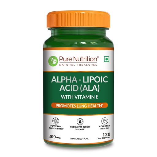 [BRSRABD2BUPGGDQ2] Pure Nutrition Alpha Lipoic Acid (ALA) 300mg with Vitamin E | Powerful ALA Supplement Antioxidant for Nerve & Heart Health | Supports Healthy Blood Sugar, Energy Metabolism & Cellular Protection - 120 Veg Capsules