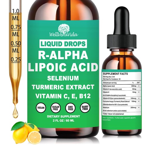 [BRSRGYYODEGQI3LJ] Alpha Lipoic Acid Liquid Drops, ALA Supplement Alpha Lipoic Acid 600mg for Antioxidants Nerve & Energy Metabolism Support, Neuropathy Supplements w. Stabilized R-ALA & S-ALA for Max Bioavailability