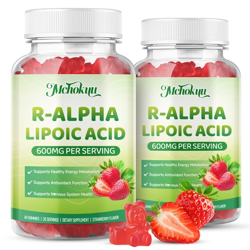 [BRSRECA5A4PWG3LD] R Alpha Lipoic Acid Gummies, Stabilized R-Alpha Lipoic Acid, ALA Supplement for Antioxidant & Metabolism Support, Vegan, Non-GMO, Gluten Free, Strawberry Flavor - 120 Count