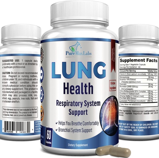 [BRSW2AILB5YWYAYV] Suplemento de soporte de pulmón, Lung Cleanse & Lung Detox Fórmula, Lung Health Support for Clear Lungs, Cómodo Respiración, Bronchial Health, 60 cápsulas