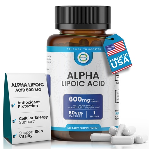 [BRSRMAQKA55ROALL] Alpha Lipoic Acid 600mg – ALA Supplement for Energy & Metabolism Support – Antioxidant for Cellular Wellness, Healthy Aging & Immune Balance – Alpha Lipoic Acid - 60 Capsules, Made in USA
