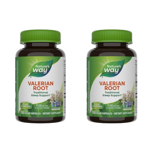 [BRSWGAITOECRQAA6] Nature's Way Valerian Root, Traditional Sleep Support*, Non-GMO Project Verified, Gluten Free, Vegan, 100 Capsules (Packaging May Vary) - 2 Pack