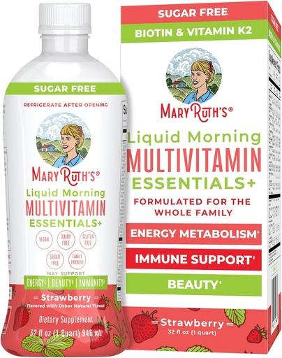 [BRSWGBAECV4G2F3B] MaryRuth Organics Liquid Morning Multivitamin Essentials+ | Vitamin A C D E B6 B12 Biotin Zinc | Men's & Women's | Immune Support | Beauty | Sugar Free | Vitamins for Ages 1+ | Vegan | 32 Fl Oz