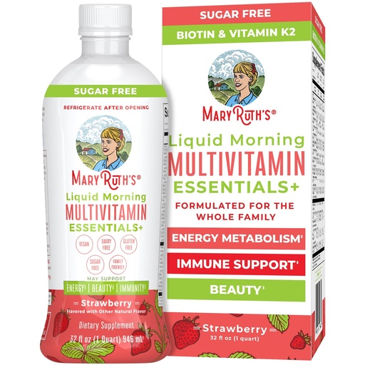 [BRSWGBAECV4G2F3B] MaryRuth's Liquid Morning Multivitamin Essentials+ | Vitamin A C D E B6 B12 K2 Biotin Zinc | Mens Womens Multivitamin | Immune Support | Beauty | Sugar Free | Vitamins for Ages 1+ | Vegan | 32 Fl Oz