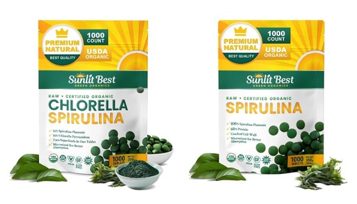 [BRSREHQKAAPBU2AU] Sunlit Best Premium Chlorella Spirulina & Spirulina 1000 Count Tablet Bundle | for Immune Support, Energy, Wellbeing
