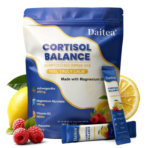 [BRSREZQCB4IBGE35] Cortisol Calm Drink Mix with Magnesium Glycinate Powder, L-Theanine, Vitamins, and Ashwagandha for Relaxation & Focus | Adaptogen Drink & Cortisol Support | 30 Packets (Raspberry & Lemon Flavor)