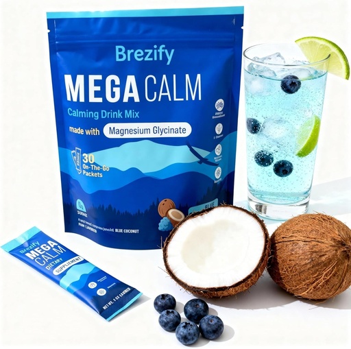 [BRSREGI2BB5R4C3K] MegaCalm Coconut Lemonade Drink Sticks – Cortisol Support with Magnesium Glycinate, Ashwagandha, L-Theanine, Vitamin D, Electrolytes – Sugar-Free – 30 Pack (30 Servings, Coconut)