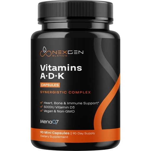 [BRSRAEADOBYA22AU] High Absorption ADK Vitamin Supplement - Vegan Vitamin D3 K2 MK7 & A for Calcium Regulation plus Bone Heart Thyroid & Immune Support - Vitamin ADK with 5000IU D3 Non GMO & Gluten Free (3 Months)