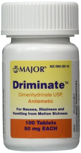 [BRSWKFAACAPR22LI] Driminate Generic for Dramamine Motion Sickness 50 mg Anti Nausea 100 count