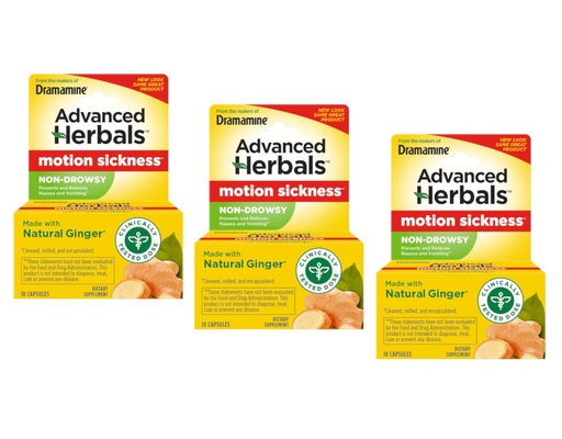 [BRSWICADBYIBW3Y5] Dramamine Advanced Herbals Non-Drowsy Motion Sickness Relief Caplets, 18 Count (Pack of 3)