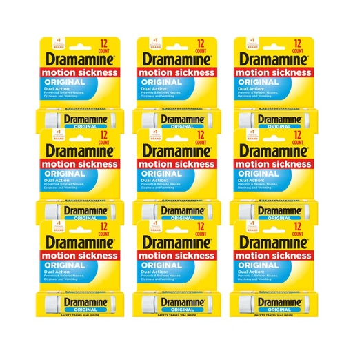 [BRSWKGYIBIBQGALC] Dramamine Motion Sickness Relief, Original Formula, Tablets 12 ea (Pack of 9)