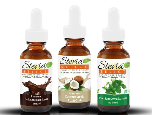 [BRSRMAT7BZYQKCDB] Stevia Drops Coconut, Plain Natural, & Dark Chocolate Stevia Select Keto Coffee Sugar-Free Stevia Flavors Bundle (3) Pack