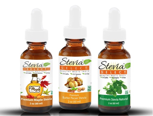 [BRSRMAT7B57BUAA7] Stevia Drops Butter Pecan, Plain Natural, & Maple Stevia Select Keto Coffee Sugar-Free Stevia Flavors Bundle (3) Pack