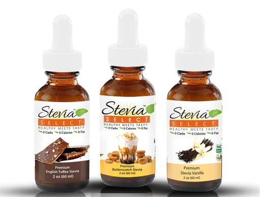 [BRSRMAT7BENA2EQU] Stevia Drops Butterscotch, English Toffee, & Vanilla Stevia Select Keto Coffee Sugar-Free Stevia Flavors Bundle (3) Pack