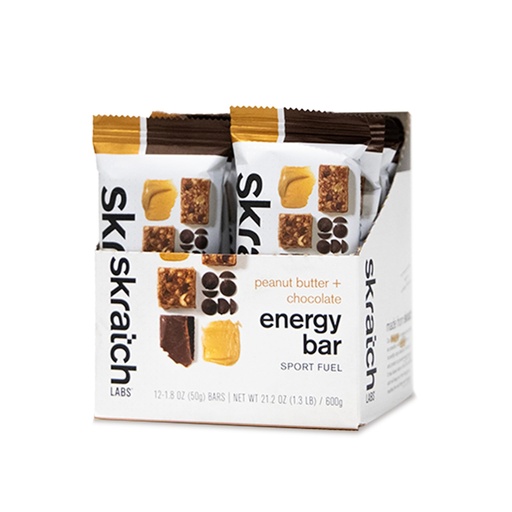 [BRSW2CQZOECGCHQ4] Skratch Labs Energy Bar | Peanut Butter + Chocolate (12 Pack) | Plant Based Healthy Snack | Low Sugar - 5g Protein | Non-GMO, Gluten Free, Soy Free, Vegan, Kosher