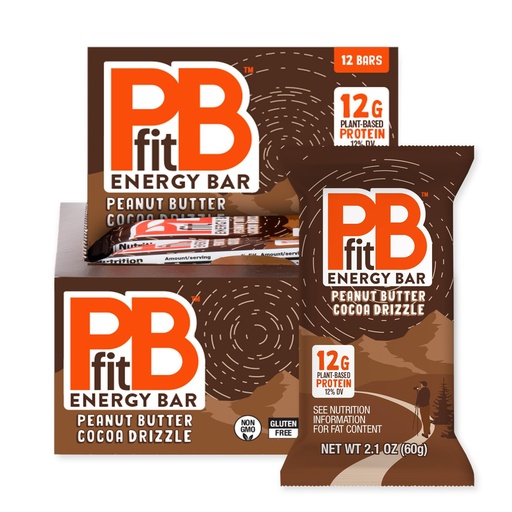 [BRSRACYROJ4GM3T6] PBfit Peanut Butter Cocoa Drizzle Energy Bars, 12g Protein, 5g Fiber, Gluten Free, Vegan, Plant-Based, Non-GMO, 2.1 Oz (Pack of 12)