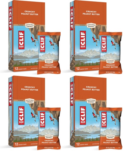 [BRSRAAAOAAGRUGY4] CLIF BARS - Energy Bars - Crunchy Peanut Butter - Made with Organic Oats - Plant Based Food - Vegetarian - Kosher (2.4 Ounce Protein Bars, 12 Count) Packaging May Vary (Pack of 4)