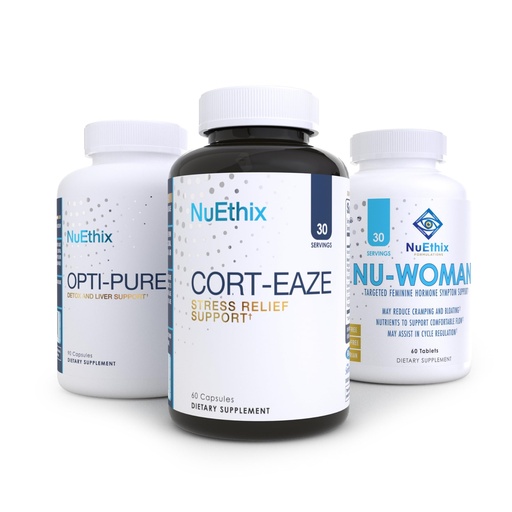 [BRSRECQEBYNAICDA] NuEthix Complete Women’s Health Bundle – Hormone, Detox, and Adrenal Support – Nu-Woman, Opti-Pure & Cort-Eaze