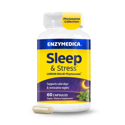 [BRSRGBAZCAFRQDLH] Enzymedica Sleep & Stress Lemon Balm Phytosome Capsules for Men & Women - Lemon Balm Supplement for Adults, Natural Calm & Relaxation Support, Vegan, Gluten Free - 60 Caps
