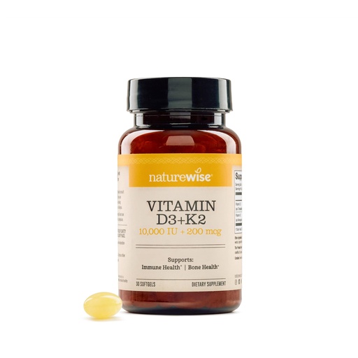 [BRSRABI3B4GROGTF] NatureWise Vitamin D3 10,000 IU Plus K2 (MK-7) 200 mcg with Organic Extra Virgin Coconut Oil - Supports Calcium Absorption, Bone, Heart & Immune Health - Non-GMO, Soy & Gluten-Free - 30 Softgels