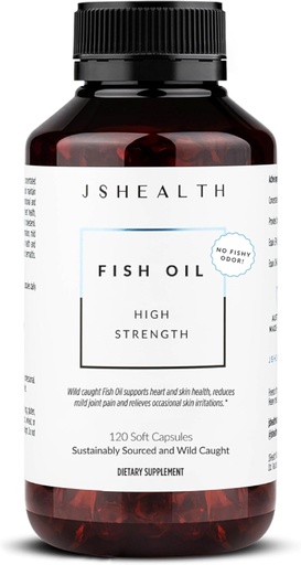 [BRSROFIEBAOW2YDB] JSHealth High Strength Fish Oil Supplements - Omega 3 Fish Oil - Made with Wild-Caught Fish - Omega 3 Supplement, 120 Capsules