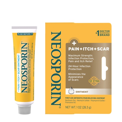 [BRSWKEAOAYPQGE3K] Neosporin + Pain, Itch & Scar, First Aid Triple Antibiotic Ointment for Infection Protection and Wound Care with Maximum Strength Pain and Itch Relief, Helps Minimize The Appearance of Scars, 1 oz