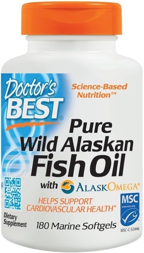 [BRSWKGAEBJ4GKFTC] Doctor's Best Pure Wild Alaskan Fish Oil with AlaskOmega, Heart, Brain, Mental Wellbeing, Eyes, Non-GMO, Gluten Free, 180 Marine Softgels