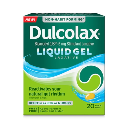 [BRSRAAYRAAFQO3TX] Dulcolax Stimulant Laxative Liquid Gels, Predictable & Effective Constipation Relief, Relieves Constipation Related Symptoms, Bisacodyl 5 mg, No Added Parabens, Gluten-Free & Sugar-Free, 20-Count