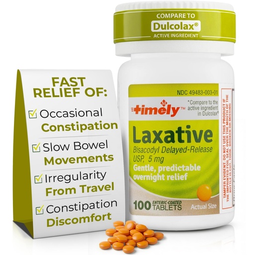 [BRSROAITOQJW2CTK] TIME-CAP LABS, INC. Timely Laxative Bisacodyl 5mg Tablets - Stimulant Laxatives for Constipation Fast Acting & Gentle - Overnight Constipation Relief for Adults -100 Tablets