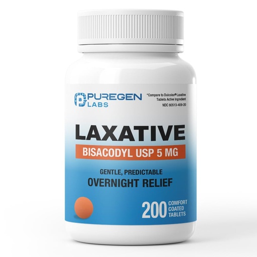 [BRSRE235BYPBGHLZ] Puregen Labs Bisacodyl 5mg Tablet | 200 Count | Stimulant Laxative, Gentle and Fast Overnight Relief for Constipation
