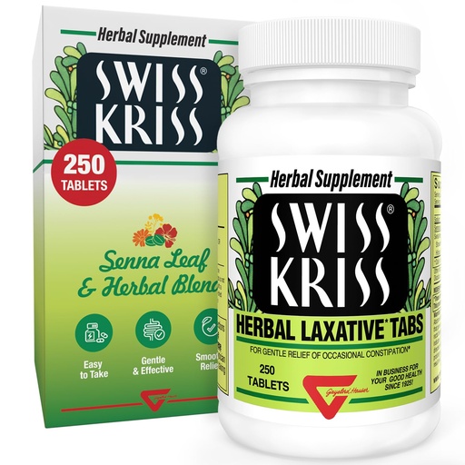 [BRSWIGT5BJYQCELK] Swiss Kriss Herbal Laxative Tablets, Gentle & Natural Laxatives for Constipation Relief for Adults & Children Over Age 6, Works in 6-12 Hours, Senna Laxative, 250 Tablets Total