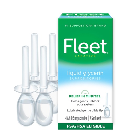 [BRSWIYTZOZ5GIEIY] Fleet Liquid Glycerin Suppositories for Constipation Relief, Fast and Effective Stimulant-free Laxative, 4 Bottles per Pack, 7.5 mL Each