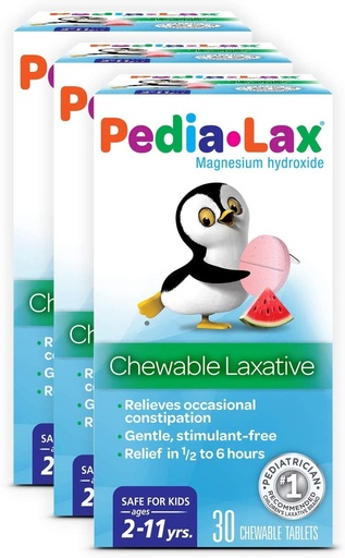 [BRSW2FL5CAMAY3L5] Pedia-Lax Children’s Chewable Laxatives for Constipation, Gently Relieves Occasional Constipation for Kids Ages 2-11, Watermelon Flavor, 30 Count, Pack of 3