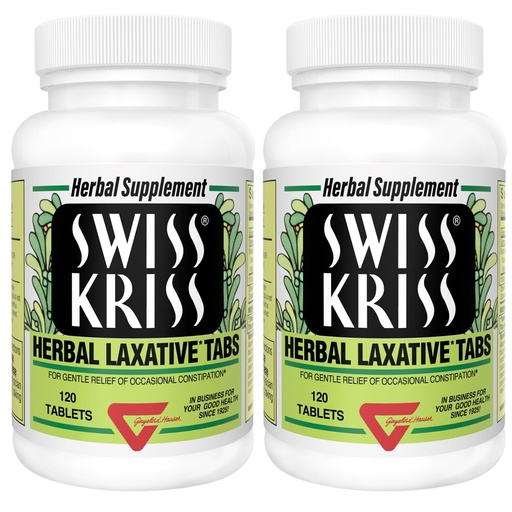 [BRSWIYYMOMNAIAY7] Swiss Kriss Herbal Laxative Tablets, Gentle & Natural Laxatives for Constipation Relief for Adults & Children Over Age 6, Works in 6-12 Hours, Senna Laxative (Pack of 2-240 Tablets Total)