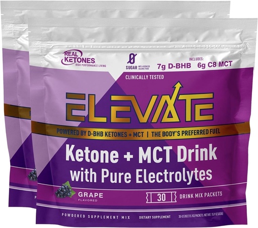 [BRSW2FAROIOR62D2] Real Ketones Exogenous Keto D BHB + MCT + Electrolytes, Caffeine Free Drink Mix Powder, Grape Tart for Rapid Ketosis (56 Servings)