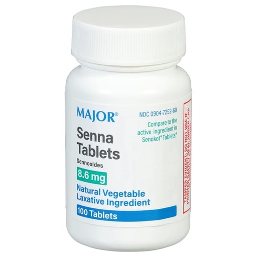 [BRSWKZAFBMEBWYD2] Major Senna 8.6 mg Natural Vegetable Laxative Tablets - Made with Sennosides - Promotes Occasional Constipation Relief - 100 Tablets